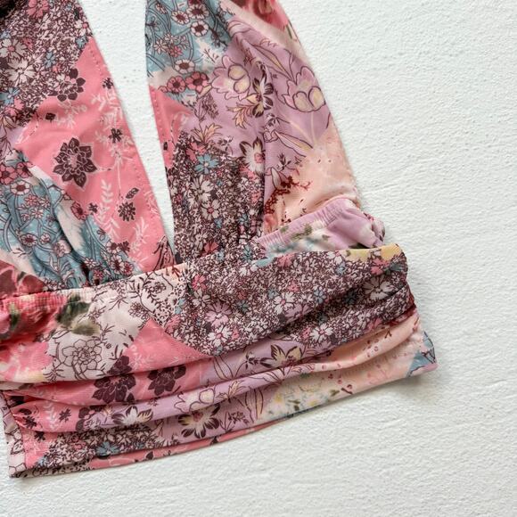 Shein Mesh Floral Ruched Halter Crop Top, Size Small - Picture 4 of 6